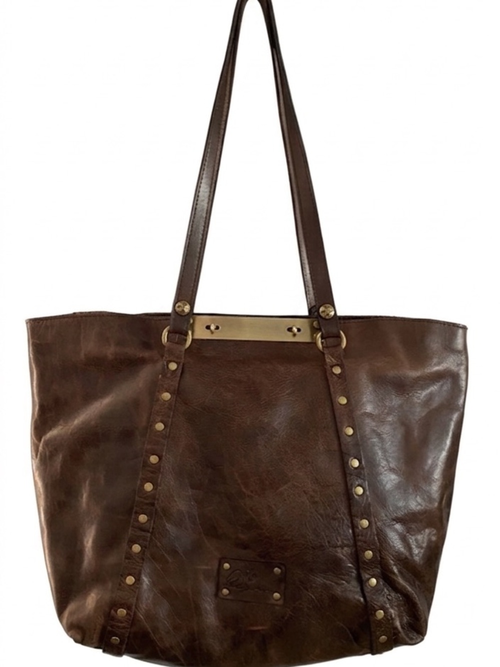 Patricia Nash BENVENUTO Distressed Brown Leather Studded Tote Bag Handbag Purse